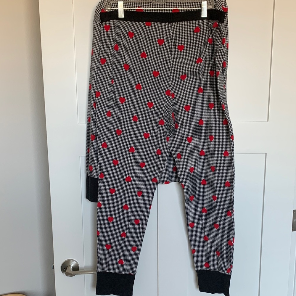 Victoria's Secret Black & White Houndstooth Pajama Top bottom Red Heart Print - Picture 6 of 11